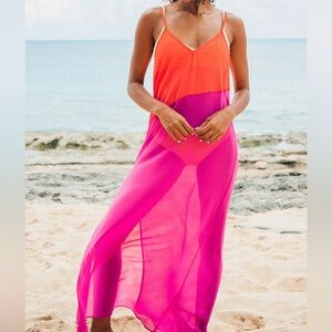 NWT Lulu’s Seaside Retreat Coral Red and Magenta Maxi Cover-Up